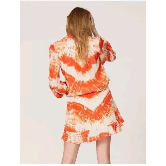 $330 Rococo Sand Orange Tie Dye Faux Wrap Mini Dress Sz S Revolve - Picture 2 of 8